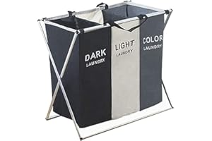 CNFQ Grand panier à linge pliable 3 compartiments avec poignée pour salle de bain chambre à coucher (sans filet à cordon de serrage)