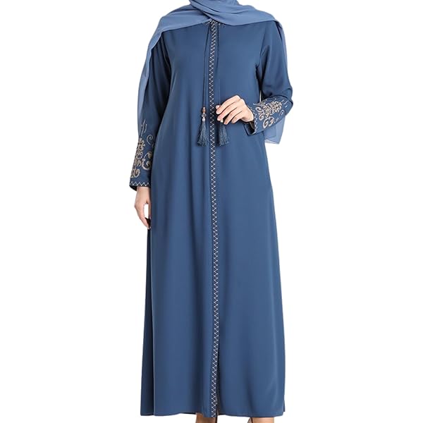 Istanbul Styles Women's Abaya Long Sleeve Open Quarry Floor Length Zip Floor Length Turkish Islamic Fashion (DE/NL/SE/PL, Alphanumeric, 3XL, Regular, Regular, Denim Blue