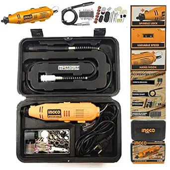 Homdum Multifunctional INGCO Mini Rotary Die Grinder Tool Kit with flexible shaft and 38 pcs accessories 14 pc grinding stones and diamond bits.