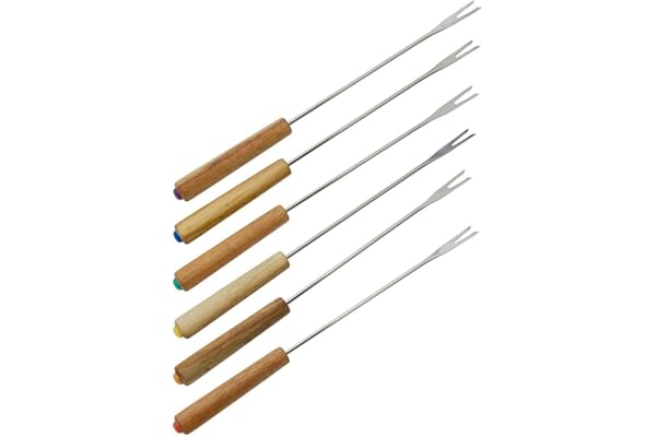 Fackelmann 31029 Fourchettes à Fondue en INOX et Manche en Bois, Pics à Fondue, Bois, Acier Inoxydable, 25cm