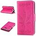 Produktbild Lonchee Sony Xperia M2 / M2 Wallet Tasche Brieftasche Schutzhülle , Ahornblatt geprägtes Muster Design Hochwertige PU Leder Folio Tasche Case Hülle im Bookstyle mit Standfunktion Kredit Kartenfächer (Rose Rot)