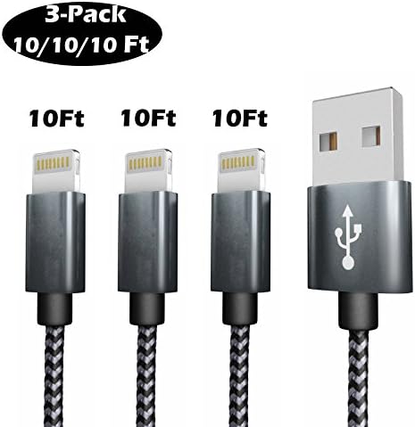 Lightning Cable TIYI iPhone Charger 3Pack [10Ft / 3m] Nylon Braided USB Cable for iPhone 7 Plus 7 6S Plus 6 Plus SE 5S 5C 5, iPad 2 3 4 Mini, iPad Pro Air, iPod