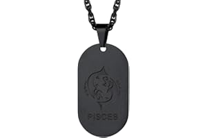 Richsteel Stainless Steel Twelve Constellations Dog Tag Pendant Necklace for Men Women, Two-Tone/Gold/Black Plated, Star Sign Jewellery Birthday Necklace, Gift Packaging