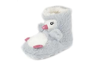 Thingimijigs Girls Penguin Design Novelty Faux Fur Plush Boot Slippers