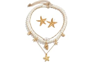 TTPSRY Schmuckset für Damen Seestern Anhänger Halskette und Ohrringe Boho Statement Hypoallergener Modeschmuck für Alltag und festliche Anlässe