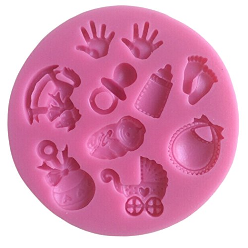 Karen Baking 2Pcs/Set Baby-Sorgfalt und Spielzeug Geformt 3D Silikon-verzierender Schokoladen-Kuchen-Form-Fondant-backendes Werkzeug-Rosa - 3