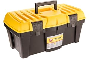 TOPEX Tool Box 18 Inch (44 x 22 x 22 cm) Organiser, Plastic Clips, Plastic Handle, Buckle, Lightweight Plastic Tool Box with Removable Tray
