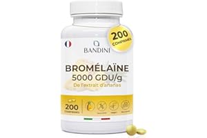 Bandini® Bromélaïne Forte 5000 GDU/g | 200 Comprimés Gastro-résistants | Microcirculation et drainage | Améliore la fonction digestive - Contre les ballonnements | Enzyme digestif - Extrait d'ananas