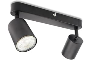 da LIGHT Lampa sufitowa LED, 2-żarówkowa, obrotowa i wychylna, lampa punktowa, lampa ścienna, GU10 (bez żarówki), lampa sufitowa retro/vintage, 230 V, czarna, do salonu, sypialni, kuchni