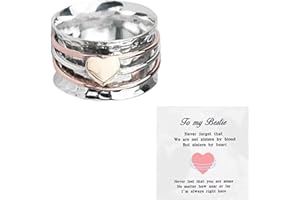 QKEPCY Anello Antistress Donna Anelli in Argento a Forma di Cuore Fidget Anxiety Ring Anello da Donna Fascia Spinner Pace Fidget Ansia Anelli Set Anelli Antistress Impilabili Regolabili