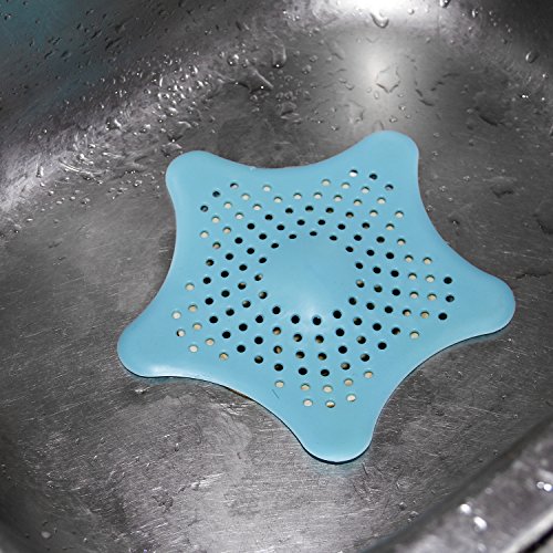 TRIXES 2 Stück blaue sternförmige Abflusssiebe aus Silikon für Waschbecken Spüle Bad Dusche etc. - 3
