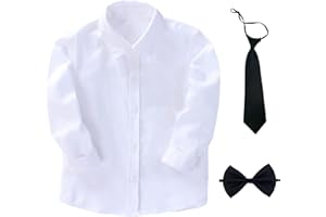 aromm Camicia da Ragazzo con Maniche Lunghe Bottoni Uniforme Scolastica Solida Camicia Oxford con Cravatta e Papillon