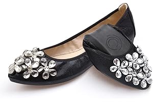 AOIKOY Décolleté Ballerine Pieghevoli da Donna arrotolabili per Abiti da Sposa e Ballerine Pieghevoli con Bellissimi Strass Portatili Slip on Mocassini, Matrimonio, Affari,Casual