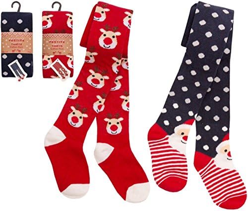 2 Pairs Childrens Christmas Tights 3-4 Years