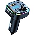 Bluetooth Car Adapter FM Transmitter with Dual USB Charger, QC3.0 Fast Charging, Hands-Free Calling, LED Display, Car Radio Audio Receiver–Compatible with All Cars