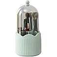 NUODWELL Makeup Brush Holder, 360° Rotating Makeup Organiser High Capacity Acrylic Makeup Brush Organiser Cup With Dustproof Lid 24cm Height, Makeup Container Storage（Green