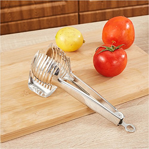 Beste Utensilien Tomatenschneider Zitronenschneider 18/8 Edelstahl Mehrzweck Runde Fruchtzangen Zwiebelhalter Einfache Scheiben Kiwi Früchte & Gemüse Werkzeuge Küche Schneidhilfsmittel, Spülmaschine Safe - 8