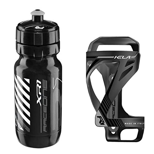 Raceone KIT Race KELA (2 PCS): Borraccia XR1 + Portaborraccia KELA ideale per Bici Race/MTB/Gravel/Trekking Bike. 100% MADE IN ITALY. Colore: Nero