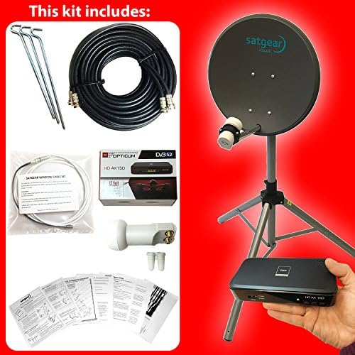 Satgear 40cm Portable Satellite Caravan Travel Kit with Tripod, 12/240v HD Receiver, Twin LNB and Twin cable
