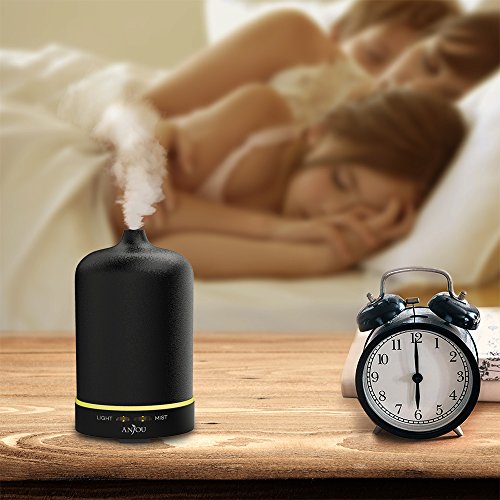 Aroma Diffuser Anjou Luftbefeuchter Oil Düfte Keramik LED mit 7 Farbwechsel 100ml für Yoga Salon Spa Wohn-, Schlaf-, Bade- oder Kinderzimmer Hotel, Schwarz - 7