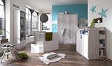 Babyzimmer-Set "BORNHOLM" 6tlg Komplettset Bett Wickelkommode Gr. Schrank Regal Weisseiche Nachbildung / Icy White