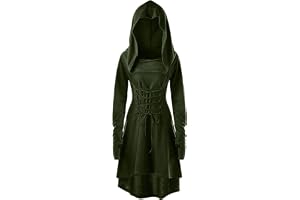 FlutVolt medeltida kläder damer renässansklänning med huva långärmad rock för snörning gotisk retro kjol cosplay halloween karneval kostym halloween kostym damer