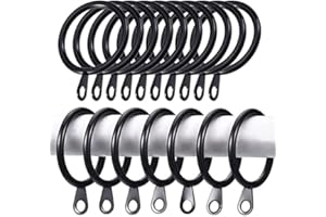 iPEAK Curtain Rings Hooks, Metal Curtain Rings Hanging Hooks For Curtain Rods Holder Pole, 30mm Internal Diameter (12 Pack Black)