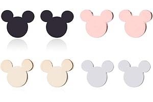 AWEHIRU MixiuEuro - Juego de 4 pares de pendientes de ratón chapados en oro con diseño de Mickey Mouse, regalo para niñas y niños sin níquel