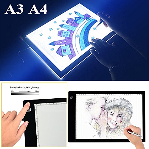 CUSCO A3/A4 Tavolo Luminosa LED Portatile Tablet Luce Disegno Foto Luminosità Regolabile USB, A4
