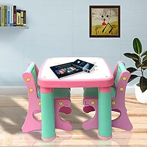Klaxon Plastic Learning Table & Chair Set for Kids (1 Table and 2 Chairs)