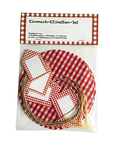 Spar-Set Einmach-Etiketten-Set mit Glasdeckchen und Anhängern, Haushaltsetiketten, Rot (je 5 x) - 4