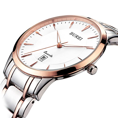BUREI Elegante Frauen Uhr im Slimdesign in Rose Gold und Saphirglas mit Edelstahlarmband BUREI Elegante Frauen Uhr im Slimdesign in Rose Gold und Saphirglas mit Edelstahlarmband