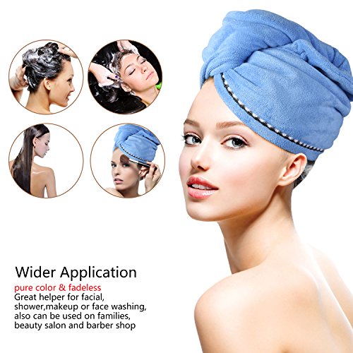 comprare on line Asciugamano Capelli Turbante Bottone in Microfibra, Asciugatura Rapida per Capelli Umidi, Telo Doccia Bagno per Capelli (2 pezzi, blu e viola) - Duomishu prezzo