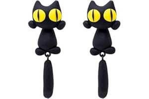 BINOSTER Black Cat Women Girls Stud Earrings Cartoon Cat Earring Birthday Party with Jewelry box