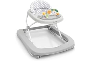 Baninni Miro Trotteur Bébé Gris avec plateau multi-activités interactive avec musique amovible, Trotteur bébé réglable en hauteur et facilement pliable, jusqu'à 12 kg