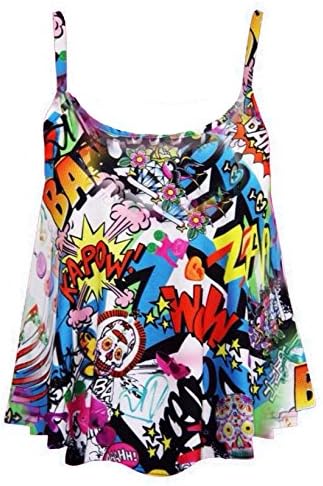 F4U® NEW LADIES WOMENS PLUS SIZE PRINTED SLEEVELESS SWING VEST STRAPPY FLARED CAMI TOPS DRESSES 8-26 (XXXL (UK 24-26), Bang)