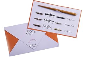 Brause 137B - Set per la scrittura e la calligrafia che include 6 pennini (Sténo, Pfannen, Cito fein, Bandzug 1 mm, 2 mm e 3mm)e un portapennini di legno