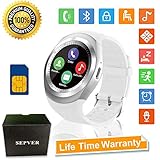 SEPVER Smartwatch Smart Watch Rund mit SIM-Karte Slot Touchscreen Fitness Uhr Intelligente Armbanduhr Fitness Tracker Sport Uhr Kompatibel mit Android Phone iPhone für Damen Herren Kinder (Weiß)