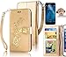 Produktbild Sunroyal Ultra Slim Flip Lederhülle Etui für Samsung Galaxy S6 Edge Strass Bräunung Stil Gold Schmetterling Blume Muster Abnehmbar Handy Lanyard Stand Card Holder mit Magnet Bronzing Drucken Schmetterling Golden,Elegant Retro Schön Butterfly Flower PU leder Tasche Hülle Case Bumper + 1 x Frei Displayschutzfolie und Bling Diamant Kristall Anti-Staub Stecker-Golden