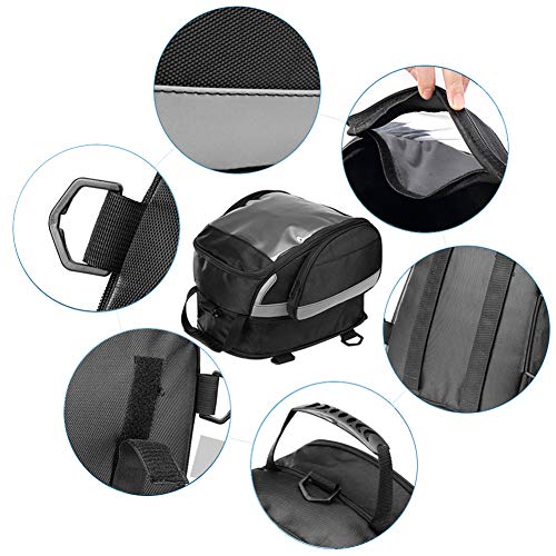 Ariymap Motorrad-Tankrucksack, wasserdicht mit super starkem magnetischem Gasöl-Tankrucksack Schwarz größeres Fenster für Honda Yamaha Suzuki Kawasaki Harley (33X30X19cm)