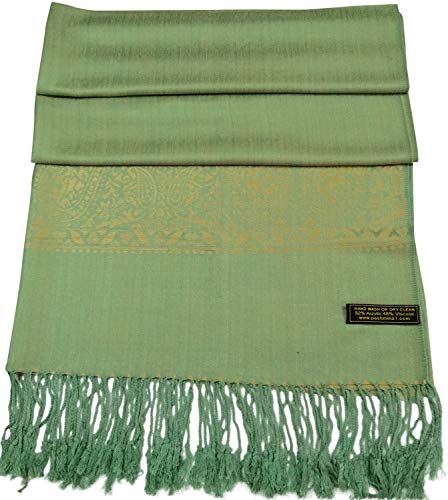 CJ Apparel Verde & Oro Paisley Patrón de Diseño Chal Pashmina Bufanda Wrap Estola Tirar Secondi NUEVO