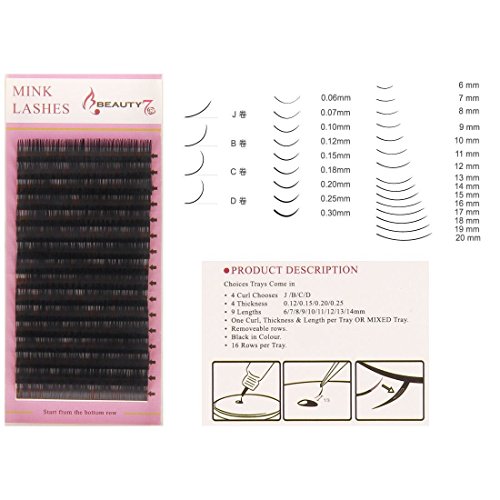 Beauty7 Mink Lashes-Einzelwimpern-C-Curl-Wimpernverlaengerung-0.20mm Staerke-12mm Laenge - 2