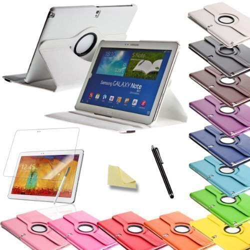 3in1 SET 360° Note 2014 Edition 10.1 Hülle + Folie + Pen Samsung Galaxy Note 10.1 SM P600 P605 Tasche Etui (Weiß)