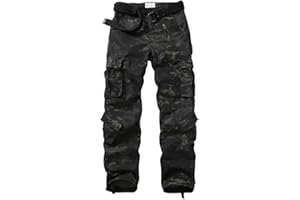 MUST WAY Men's Cargo Trousers Army Camo Combat Casual Fishing Hiking Work Trousers with 8 Pockets