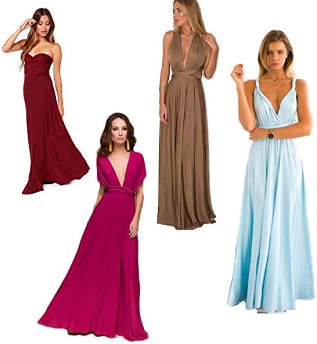 Women's Elegant Halter Tops Multi Way Sexy Sleeveless Bandage Wedding Dress Long Maxi Dress Convertible Wrap Cocktail Gown Dress for Prom Ball Evening Party - More Than 20 Ways to Dress - Price Xes (Sky Blue, XL)
