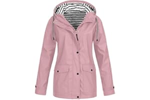 Ghemdilmn Chubasquero para mujer, transpirable, con capucha, impermeable, cortavientos, parka de lluvia, ligera, tallas grandes, chaqueta de senderismo, chaqueta funcional de entretiempo