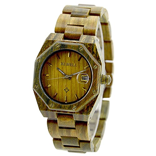 XLORDX Holzuhr Herren Braun Datum Armbanduhr Herrenuhr aus Holz Freund Ehemann Geschenk Gift Watch