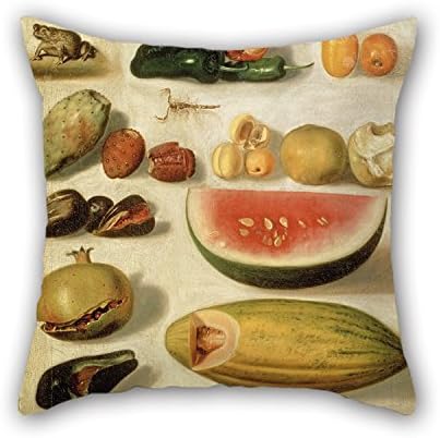 MaSoyy Oil Painting Hermenegildo Bustos - Still Life With Fruit (with Scorpion And Frog) Pillowcover 16 X 16 Inches / 40 By 40 Cm Gift Or Decor For Bedding Pub Son Boys Dinning Room Gril Friend - D