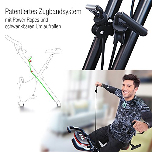 Sportstech F-Bike X100 Fitnessfahrrad mit patentiertem Zugbandsystem 4 KG Schwungmasse Rückenlehne X-Bike Ergometer mit Tablethalterun stufenloses Zwei-Wege Magentbremssystem Handpulssensoren faltbar - 2