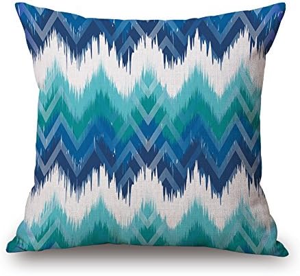 MaxG Home Decor Cotton Linen Geometric Shape Turquoise Waves Throw Pillow Cases Cushion Covers For Sofa Bed 18X18 inches (#1)